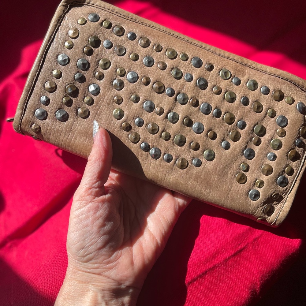 Studded Tan Clutch